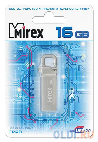 Флеш накопитель 16GB Mirex Crab, USB 2.0 флеш накопитель 16gb mirex smart otg usb 2 0 microusb