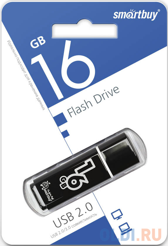 Флешка 16Gb Smart Buy Glossy USB 2.0 USB 2.0 черный фото