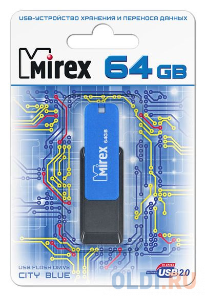 Флешка 64Gb Mirex City USB 2.0 синий черный 13600-FMUCIB64 флешка 64gb mirex city usb 2 0 желтый 13600 fmucyl64