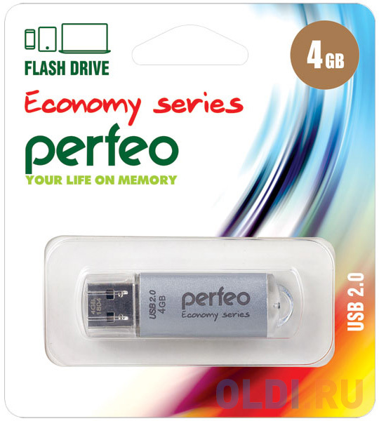 Флешка 4Gb Perfeo E01 USB 2.0 серебристый PF-E01S004ES