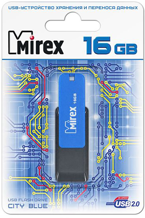 Флеш накопитель 16GB Mirex City, USB 2.0, Синий флеш накопитель 16gb mirex intro usb 2 0 металл