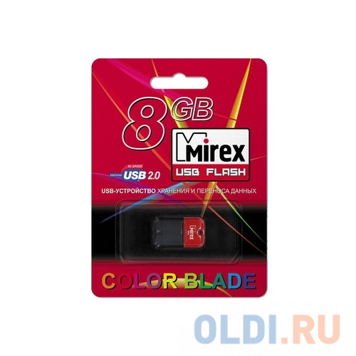 Флешка 8Gb Mirex 8GB, USB 2.0, Красный USB 2.0 красный черный 13600-FMUART08 флешка 64gb mirex city usb 2 0 желтый 13600 fmucyl64