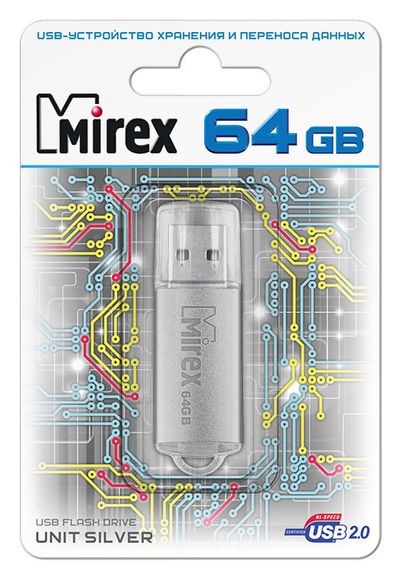 Флеш накопитель 64GB Mirex Unit, USB 2.0, Серебро от OLDI