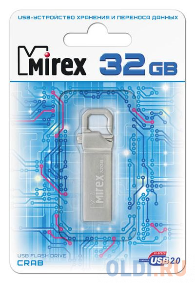 

Флешка 32Gb Mirex Crab USB 2.0 серебристый 13600-ITRCRB32