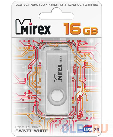 Флеш накопитель 16GB Mirex Swivel, USB 2.0, Белый