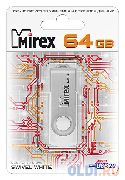 Флешка 64Gb Mirex Swivel USB 2.0 белый 13600-FMUSWT64 флешка 64gb mirex city usb 2 0 желтый 13600 fmucyl64
