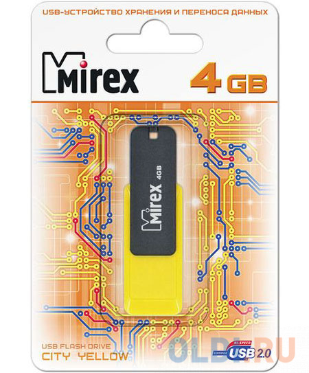 Флешка 4Gb Mirex City USB 2.0 желтый черный 13600-FMUCYL04 флешка 64gb mirex city usb 2 0 желтый 13600 fmucyl64