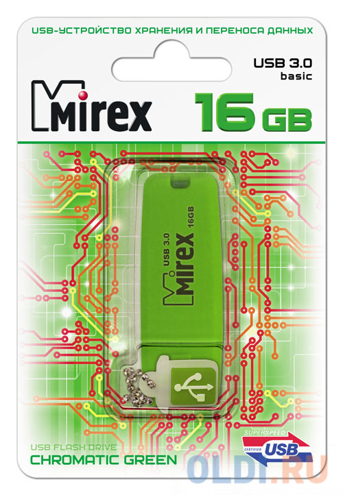 Флешка 16Gb Mirex Chromatic USB 3.0 зеленый 13600-FM3CGN16 флешка 64gb mirex city usb 2 0 желтый 13600 fmucyl64