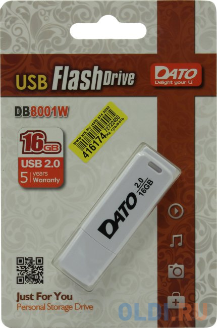 

Флешка 16Gb Dato db8001w-16g USB 2.0 белый