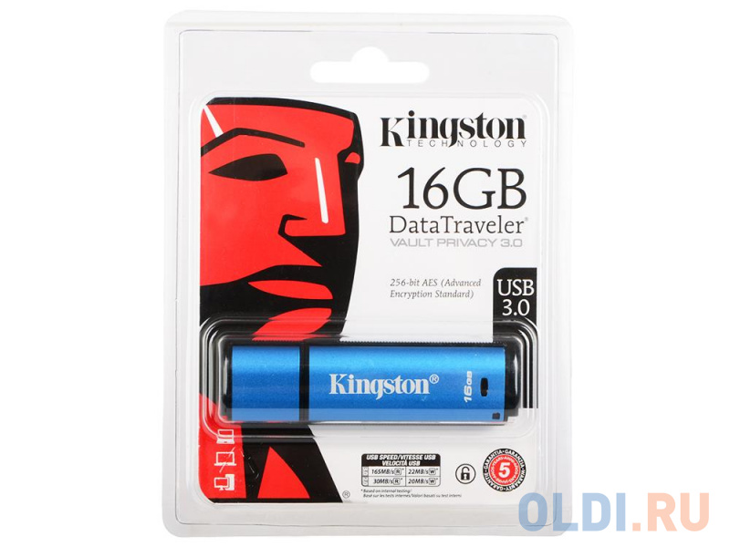 

Флешка USB 16Gb Kingston DataTraveler Vault with Privacy DTVP30/16GB синий