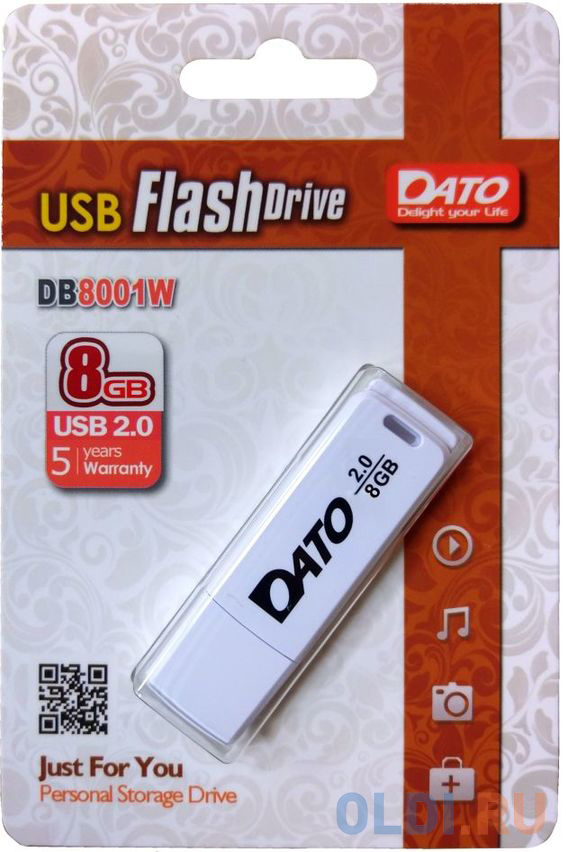 Флеш Диск Dato 8Gb DB8001 DB8001W-08G USB2.0 белый от OLDI