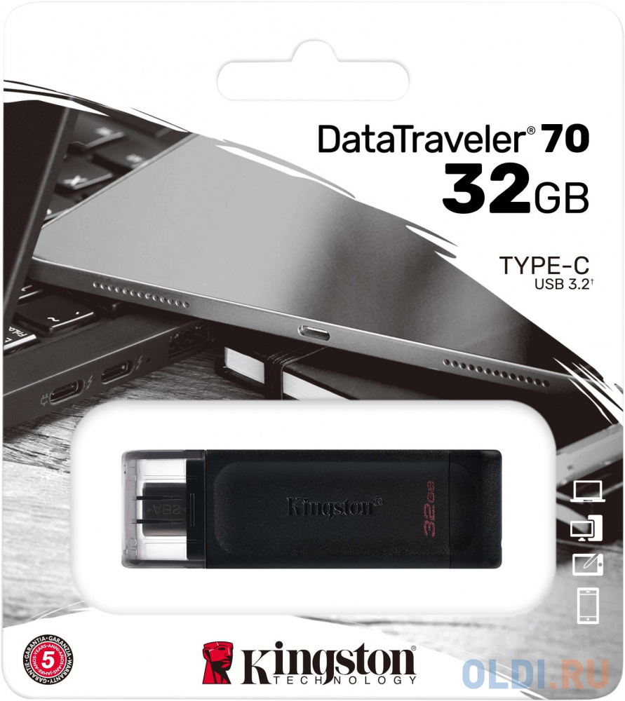 Флешка 32Gb Kingston DataTraveler 70 USB Type-C черный DT70/32GB - фото 2