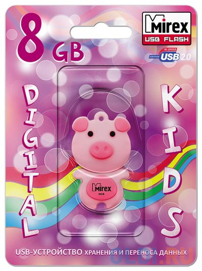 Флеш накопитель 8GB Mirex Pig, USB 2.0, Розовый фото
