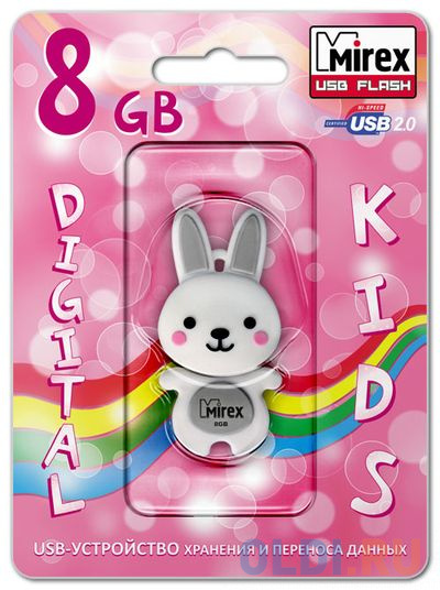 Флеш накопитель 8GB Mirex Rabbit, USB 2.0, Серый флеш накопитель 32gb a data uv220 usb 2 0 белый серый