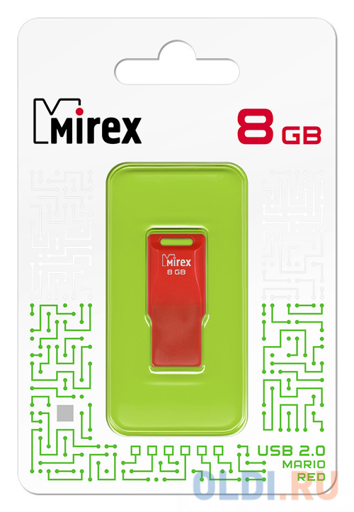 Флеш накопитель 8GB Mirex Mario, USB 2.0, Красный флеш накопитель 16gb mirex mario usb 2 0 зеленый