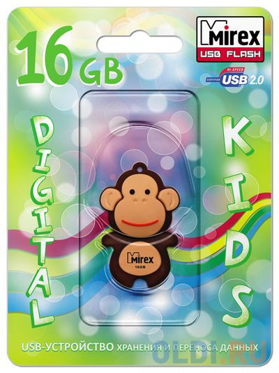 

Флеш накопитель 16GB Mirex Monkey, USB 2.0, Коричневый