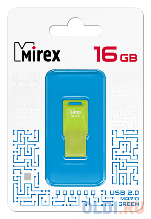 Флеш накопитель 16GB Mirex Mario, USB 2.0, Зеленый флеш накопитель 16gb mirex city usb 2 0 синий