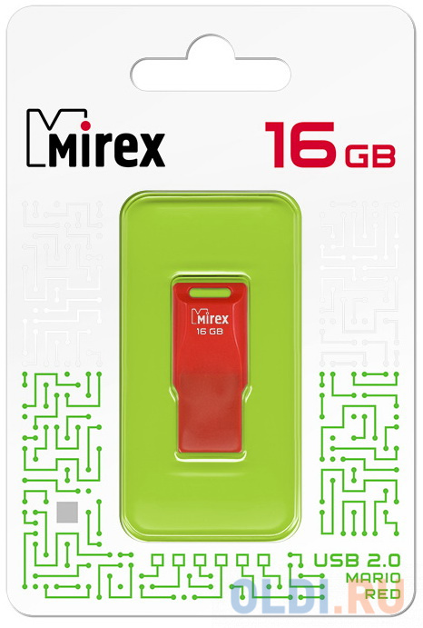 Флеш накопитель 16GB Mirex Mario, USB 2.0, Красный