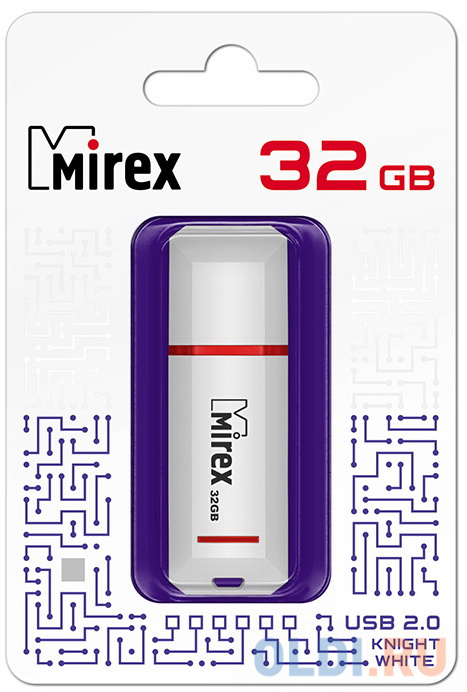 Флеш накопитель 32GB Mirex Knight, USB 2.0, Белый флеш накопитель 32gb a data uv220 usb 2 0 белый серый