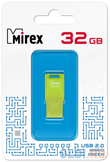 Флеш накопитель 32GB Mirex Mario, USB 2.0, Зеленый флеш накопитель 16gb mirex mario usb 2 0 зеленый