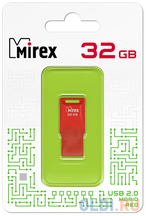 Флеш накопитель 32GB Mirex Mario, USB 2.0, Красный флеш накопитель 32gb mirex swivel usb 2 0