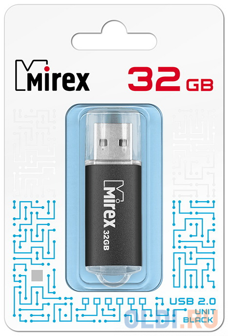 Флеш накопитель 32GB Mirex Unit, USB 2.0, Черный флеш накопитель 32gb mirex arton usb 2 0 зеленый