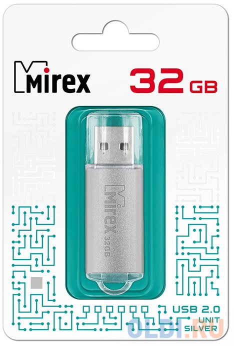 

Флеш накопитель 32GB Mirex Unit, USB 2.0, Серебро, Серебристый