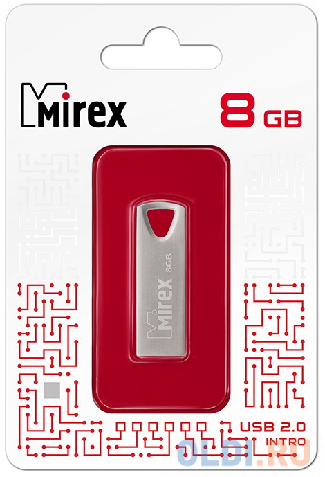Флеш накопитель 8GB Mirex Intro, USB 2.0, Металл флеш накопитель 16gb mirex intro usb 2 0 металл