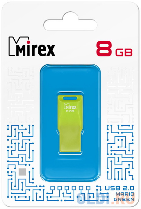 Флеш накопитель 8GB Mirex Mario, USB 2.0, Зеленый флеш накопитель 16gb mirex mario usb 2 0 зеленый
