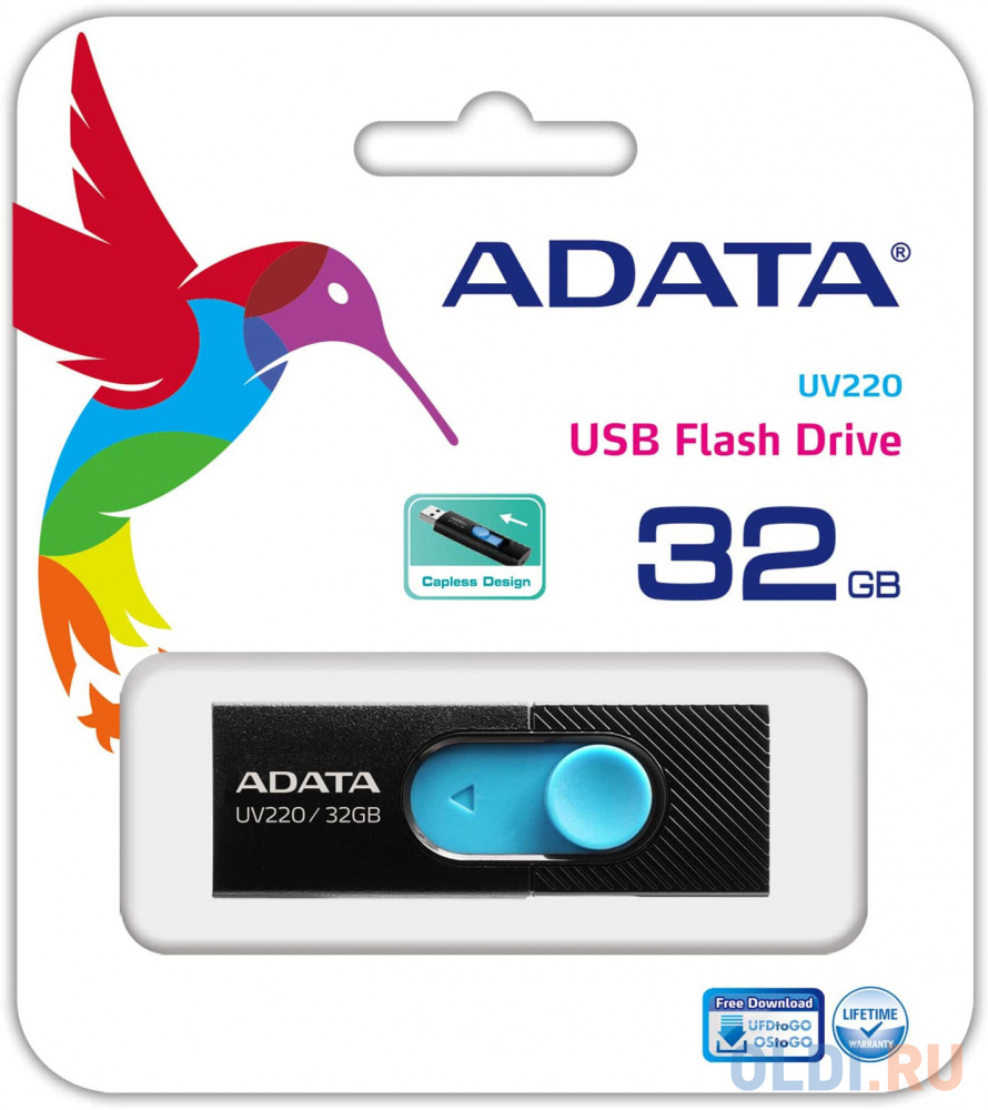 Флешка 32Gb A-Data UV220 USB 2.0 черный голубой AUV220-32G-RBKBL - фото 2