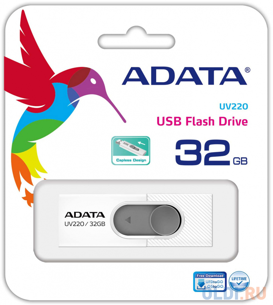 Флеш накопитель 32GB A-DATA UV220, USB 2.0, белый/серый AUV220-32G-RWHGY - фото 2