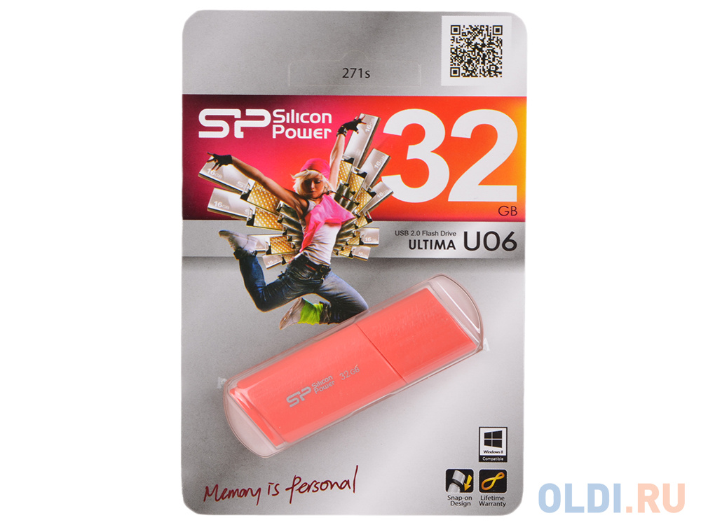 Флешка USB 32Gb Silicon Power Ultima U06 SP032GBUF2U06V1P peach red розовый флешка usb 32gb silicon power ultima u06 sp032gbuf2u06v1b lake blue голубой