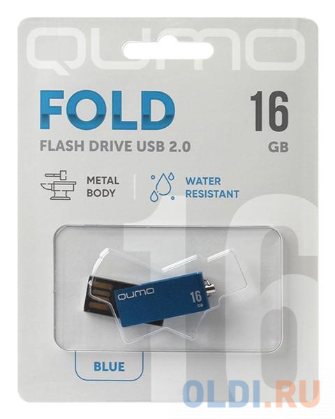 USB 2.0 QUMO 16GB Fold [QM16GUD-FLD-Blue], цвет синий, размер 38x12x5 мм - фото 2