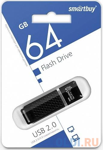 

Флеш-диск 64GB SMARTBUY Quartz USB 2.0, черный, SB64GBQZ-K