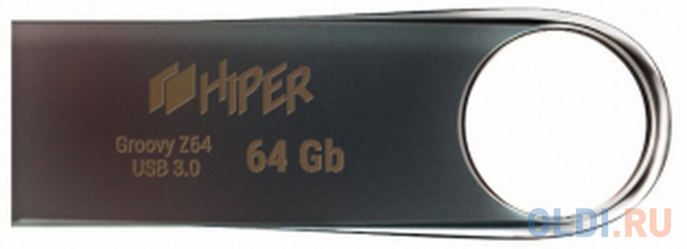 Флэш-драйв 64GB USB 3.0, Groovy Z,сплав цинка, цвет титан, Hiper фото