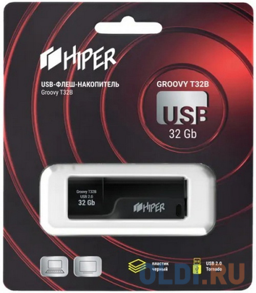 Флэш-драйв 32GB USB 2.0, Groovy T,пластик, цвет черный, Hiper фото