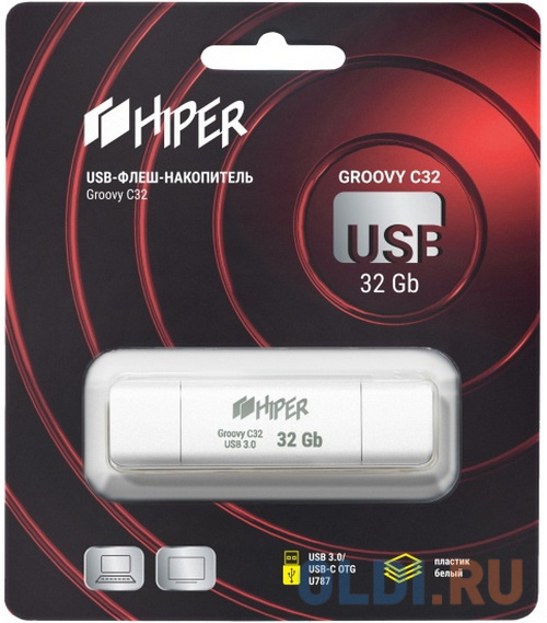 Флэш-драйв 32GB OTG USB 3.0/Type-C, Groovy C,пластик, цвет белый, Hiper HI-USBOTG32GBU787W - фото 2