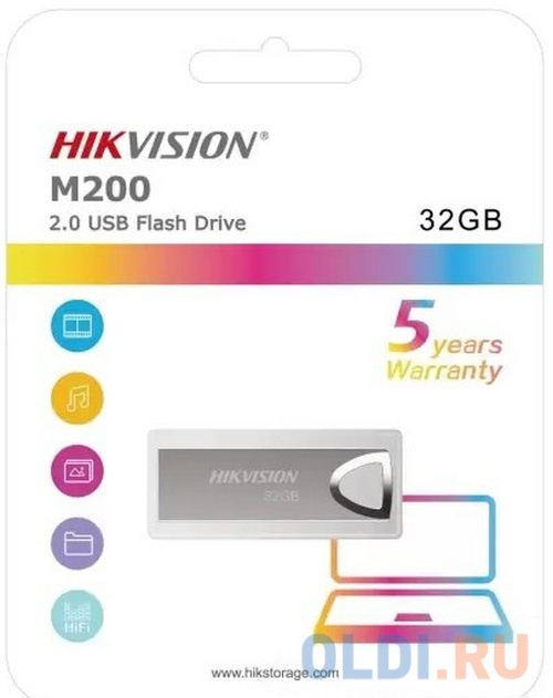 32GB Hikvision M200 USB Flash [HS-USB-M200/32G] USB 2.0, 20/10, Silver, Metal case, RTL (656881) HS-USB-M200/32G - фото 2