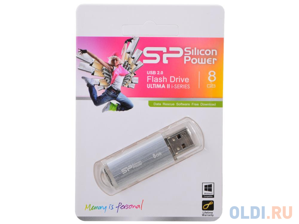 Внешний накопитель 8GB USB Drive <USB 2.0 Silicon Power Ultima II Silver I-series (SP008GBUF2M01V1S) внешний накопитель 32gb usb drive usb 2 0 silicon power touch t08 sp032gbuf2t08v1w белый
