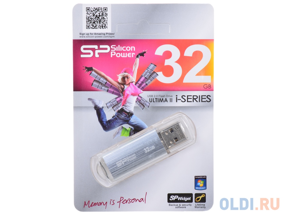 Внешний накопитель 32GB USB Drive <USB 2.0 Silicon Power Ultima II Silver I-series (SP032GBUF2M01V1S)