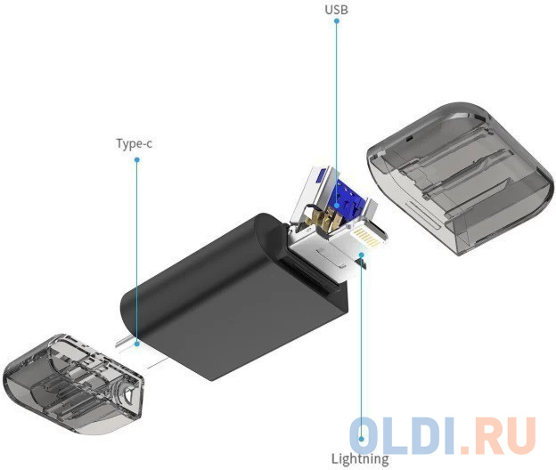 Флешка 256Gb DM APD005-3 IN 1 256GB USB 2.0 Lightning USB Type-C серый фото