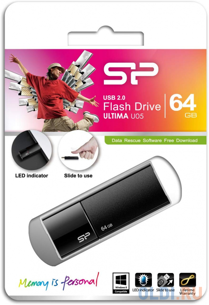 Внешний накопитель 64GB USB Drive <USB 2.0 Silicon Power Ultima U05 SP064GBUF2U05V1K black, цвет черный, размер 53.9 x 20.0 x 10.0 мм