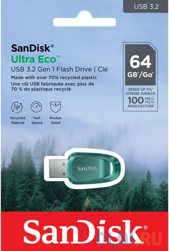 Флеш накопитель 64GB SanDisk CZ96 Ultra Eco, USB 3.2, Blue-Green