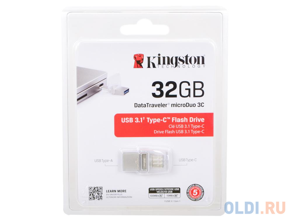 Внешний накопитель 32GB USB Drive <USB 3.0 Kingston DTDUO3C (DTDUO3C/32GB) DTDUO3C/32GB - фото 2