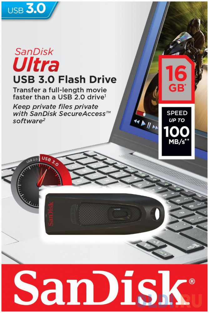 Внешний накопитель 16GB USB Drive &lt;USB 3.0 SanDisk Ultra (SDCZ48-016G-U46) от OLDI