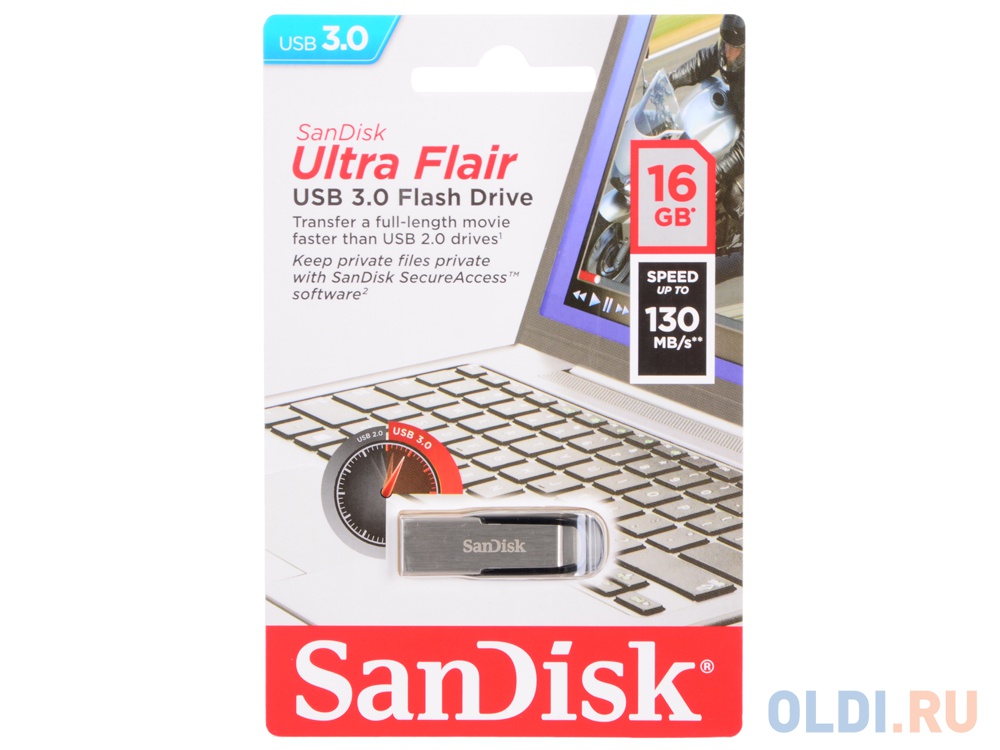 Внешний накопитель 16GB USB Drive <USB 3.0 SanDisk Ultra Flair (SDCZ73-016G-G46)