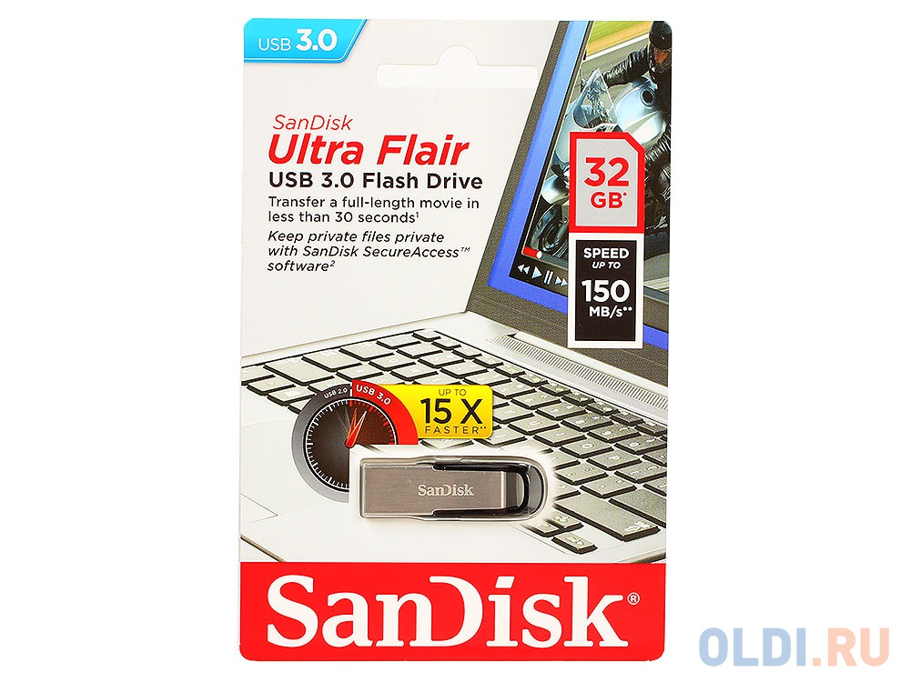 Внешний накопитель 32GB USB Drive <USB 3.0 SanDisk Cruzer Ultra Flair (SDCZ73-032G-G46) - фото 1