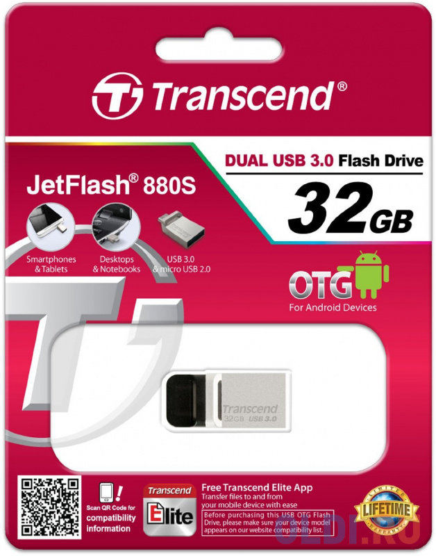 

Флешка USB 32Gb Transcend JetFlash 880 TS32GJF880S серебристый
