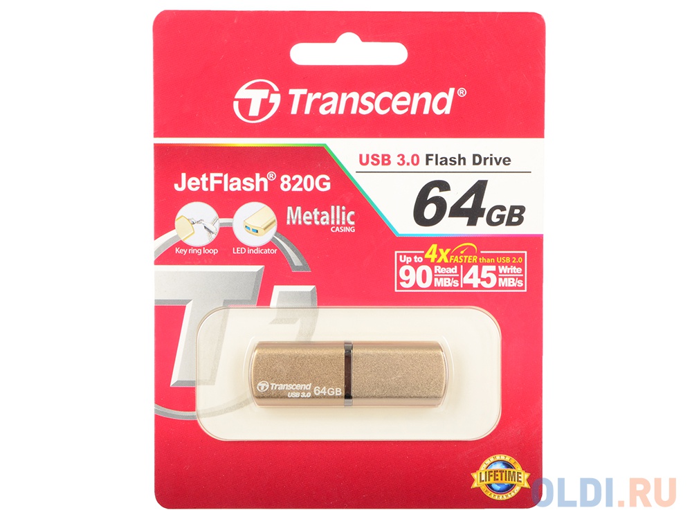 Флешка USB 64Gb Transcend Jetflash 820G USB3.0 TS64GJF820G золотистый