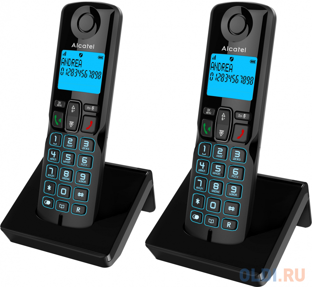 Р/Телефон Dect Alcatel S250 Duo ru black черный (труб. в компл.:2шт) АОН